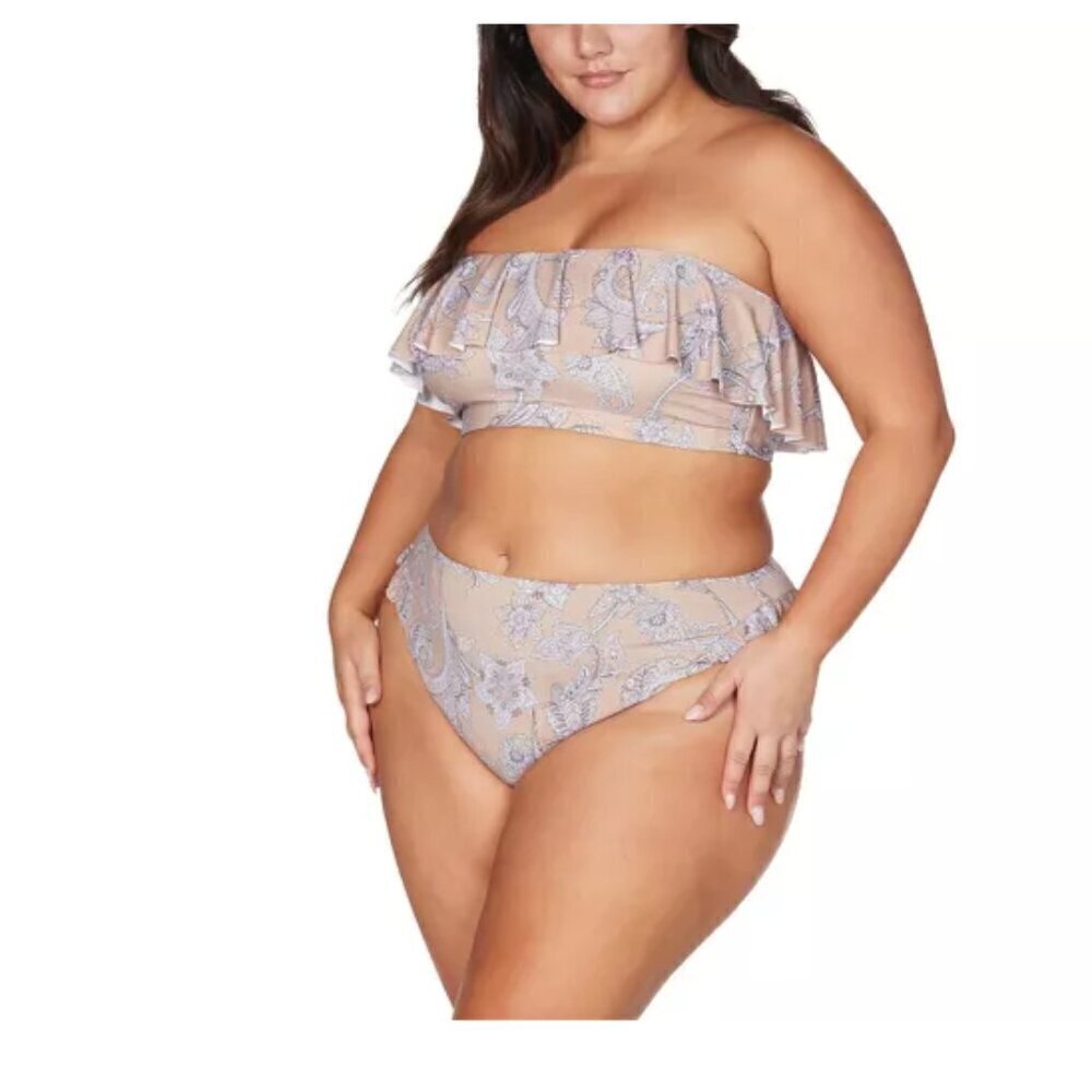 Artesands Vermeer Ruffled Sexy Paisley Frill Convertible Bikini Top Size 22